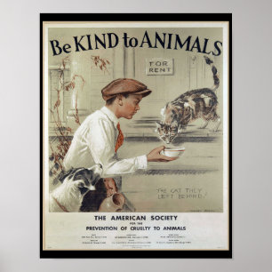 Seja amável aos animais - poster vintage