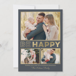 Seja feliz Cartão com fotos de Férias COR EDITÁVEL