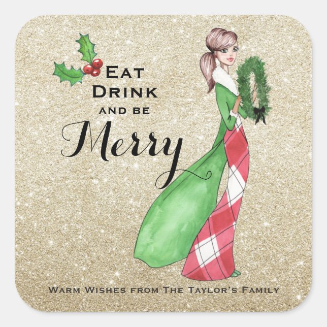 Seja feliz com os adesivos de presente de Natal (Frente)