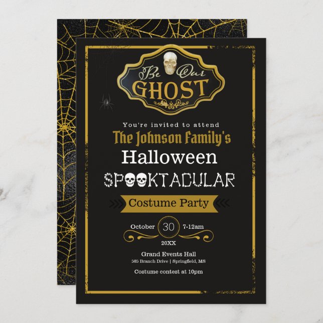 Seja nosso Convite de festas de fantasia preto e D (Frente/Verso)