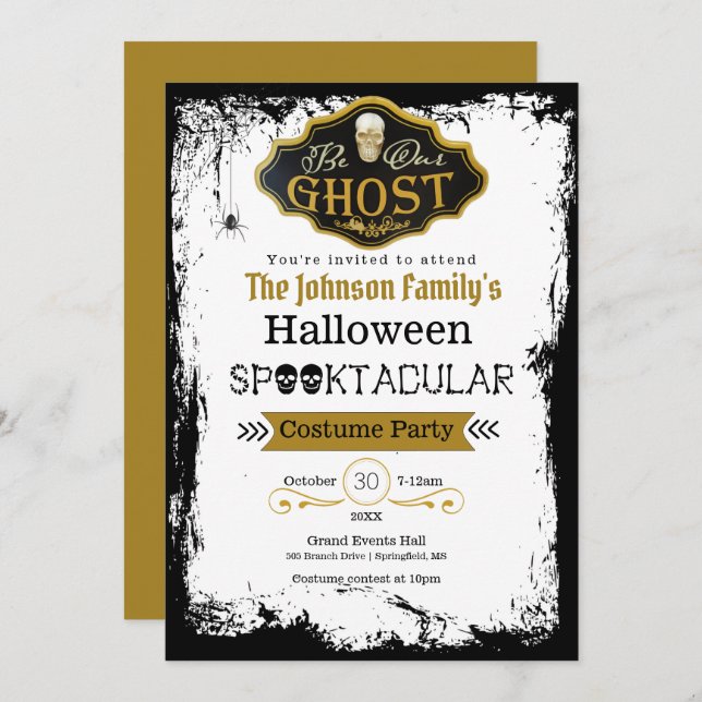 Seja nosso Convite de festas de fantasia preto e D (Frente/Verso)