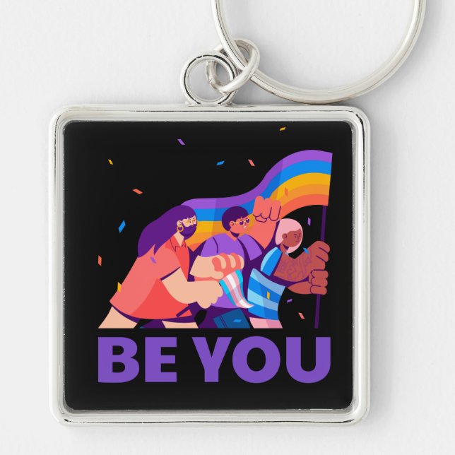 Seja você. LGBT+Orgulho. Chaveiro de bandeira arco (Frente)