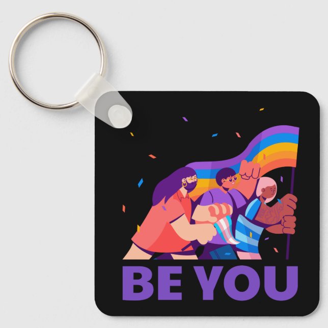 Seja você. LGBT+Orgulho. Chaveiro de bandeira arco (Frente)