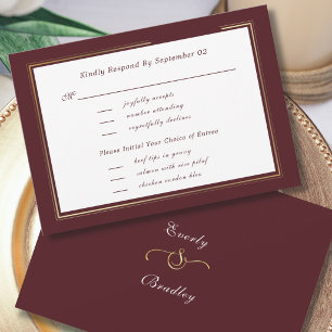 Seleção de Menu RSVP Mínimo Escuro Burgundy Dourad