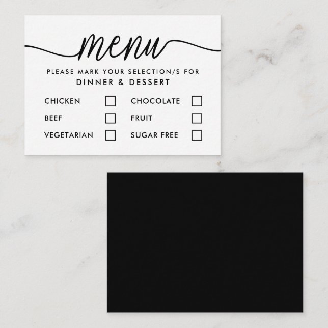 Seleção Moderna de Menu de Script Simples Preto e  (Frente/Verso)