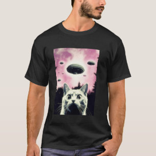 Selfie de Gato Com OVNI Alien Divertido Camiseta M