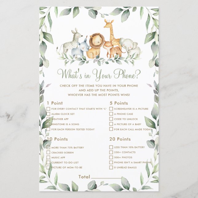 Selgle Animal Greenery O que há no seu jogo telefô (Frente)