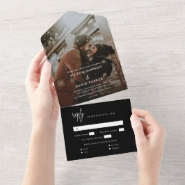 Selo de Casamento de Foto Preto Minimalista e Envi