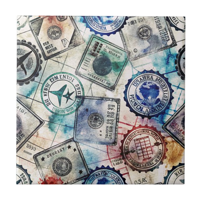 Selo de Passaporte Rústico Padrão de Viagem (2) (Frente)