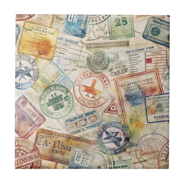 Selo de Passaporte Rústico Padrão de Viagem (6) (Frente)