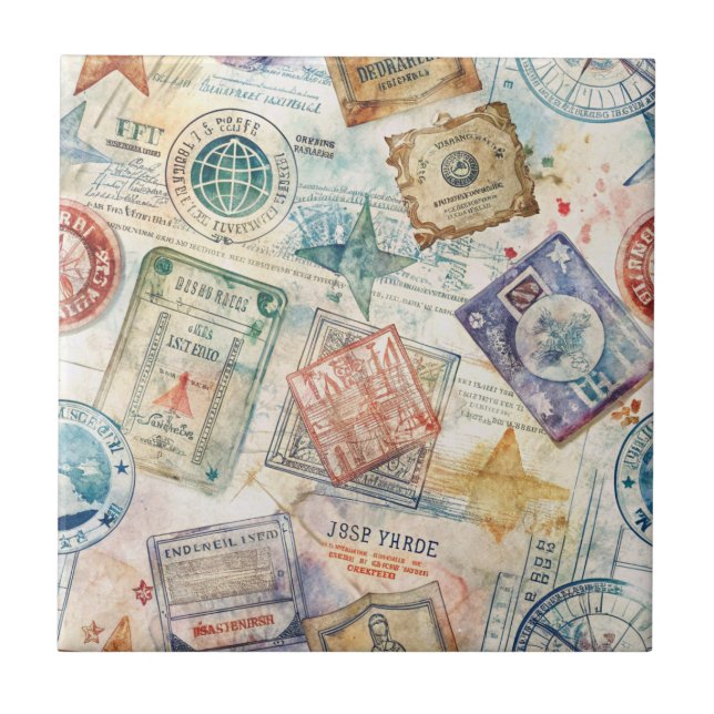Selo de Passaporte Rústico Padrão de Viagem (7) (Frente)