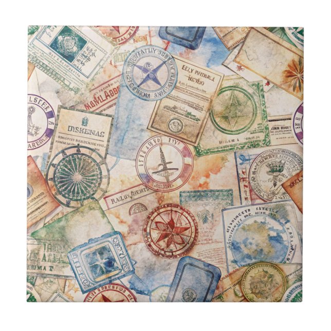 Selo de Passaporte Rústico Padrão de Viagem (9) (Frente)
