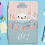 Selo Whimsical Pup no Mar<br><div class="desc">Um filhote de foca fofo e divertido personalizado debaixo da neve no mar,  com uma nuvem adorável sorridente,  e alguma vida marinha.</div>
