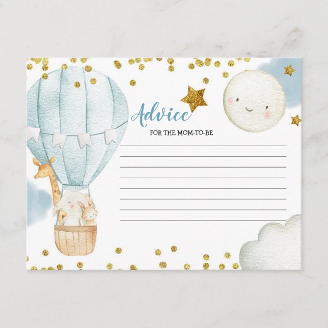 Selva de Balão de Ar Quente Azul com Cartão de Avi (Frente)