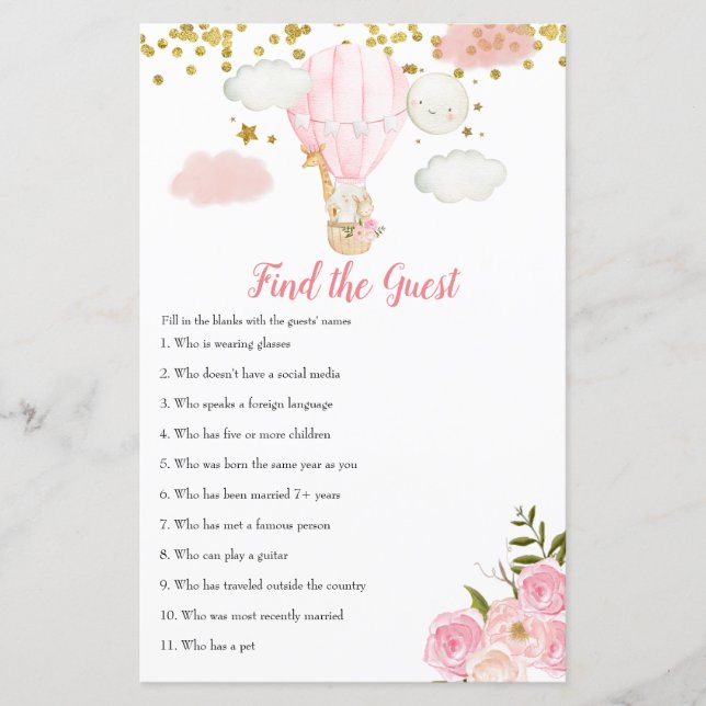 Selva de Balões de Ar Quente Rosa Encontre o Jogo  (Frente)