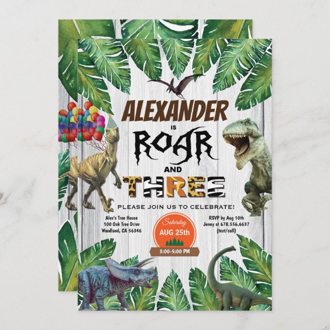 Selvagem e três aniversário de 3 anos convite safa (Frente/Verso)