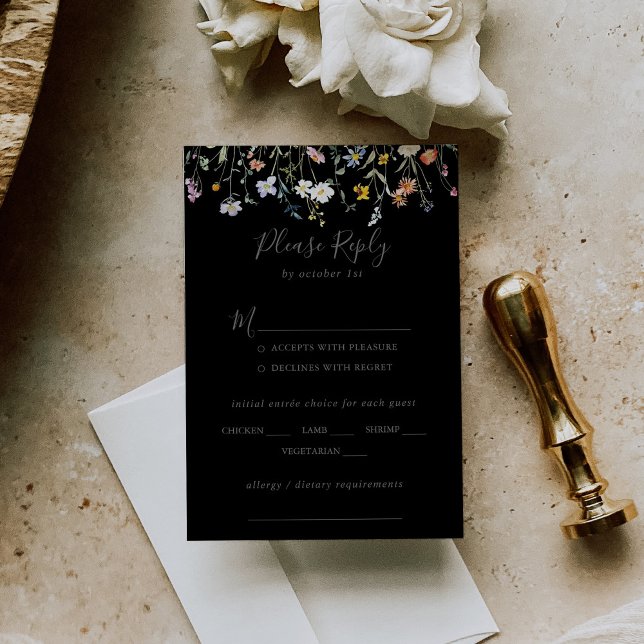 Selvagem Floral Black Wedding Menu Choice RSVP (Criador carregado)
