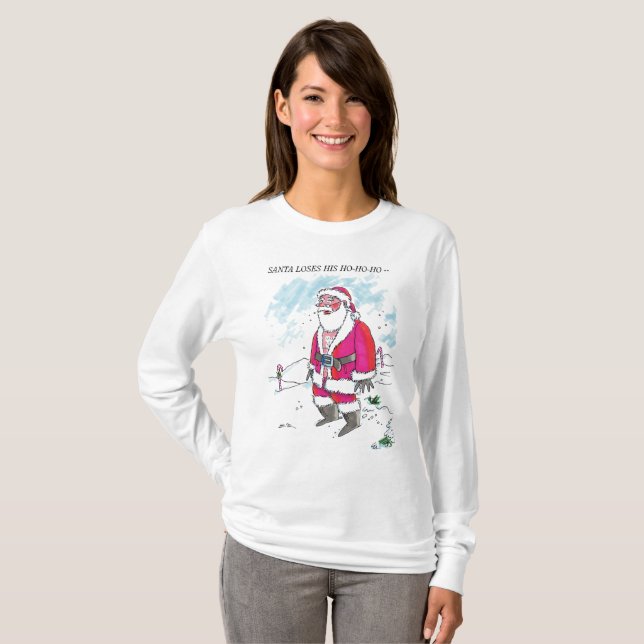 Sem Ho-Ho-Ho br SMS mulheres camisa de manga branc (Frente Completa)