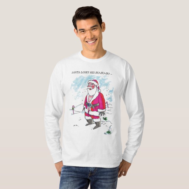Sem Ho-Ho-Ho w SMS homens camisa de manga branca l (Frente Completa)