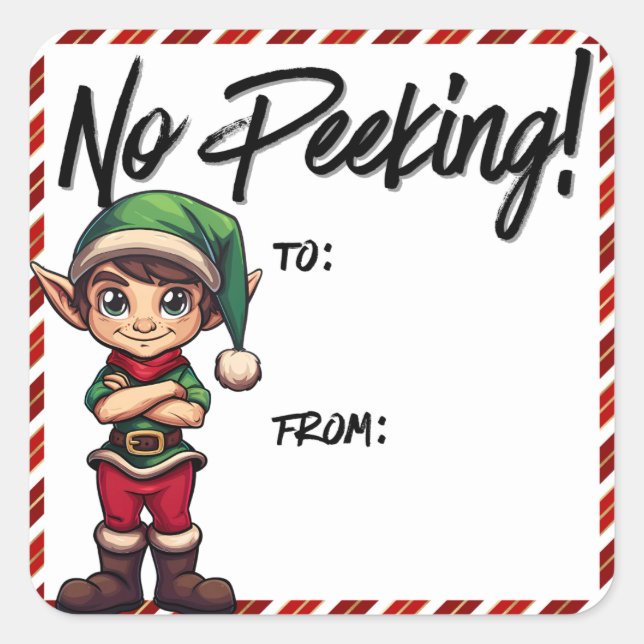 Sem Peeking Elf Etiqueta De Natal Vermelho (Frente)