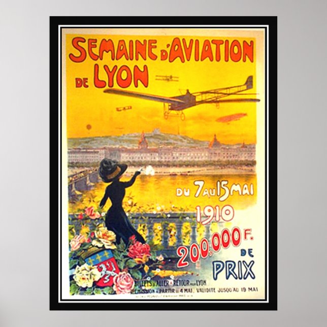 Semana da aviação Lyon França, 1910, Poster impres (Frente)