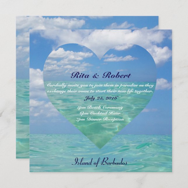 Semi-Brilho | Wedding do convite do oceano III (Frente/Verso)