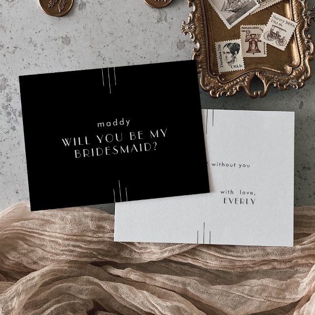 SEMPRE Art Deco Black Bridesmaid Cartões de Propos (EVERLY Art Deco Black Bridesmaid Proposal Cards)