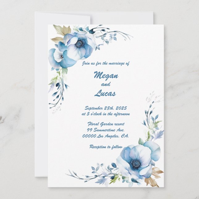 Sempre Azul: Convite personalizado para casamento (Frente)