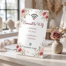 Senha de Wifi de Negócios com Rosa Vintage em Aqua