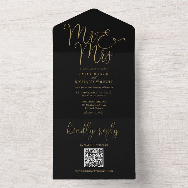 Senhor e Senhora Moderno Código QR Casamento Preto (Interno)