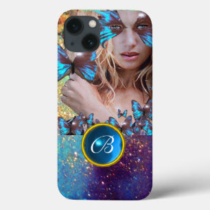 SENHORA AZUL DA BORBOLETA, MONOGRAMA DOURADO DA