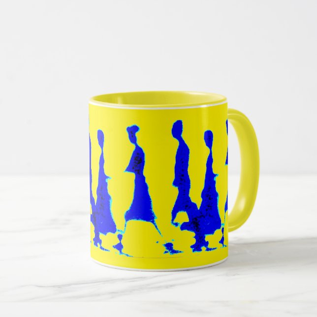Senhora azul e amarela Caneca (Frente Esquerda)