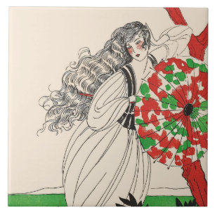 SENHORA COM A Arte UMBRELLA Deco Cabelo da Moda