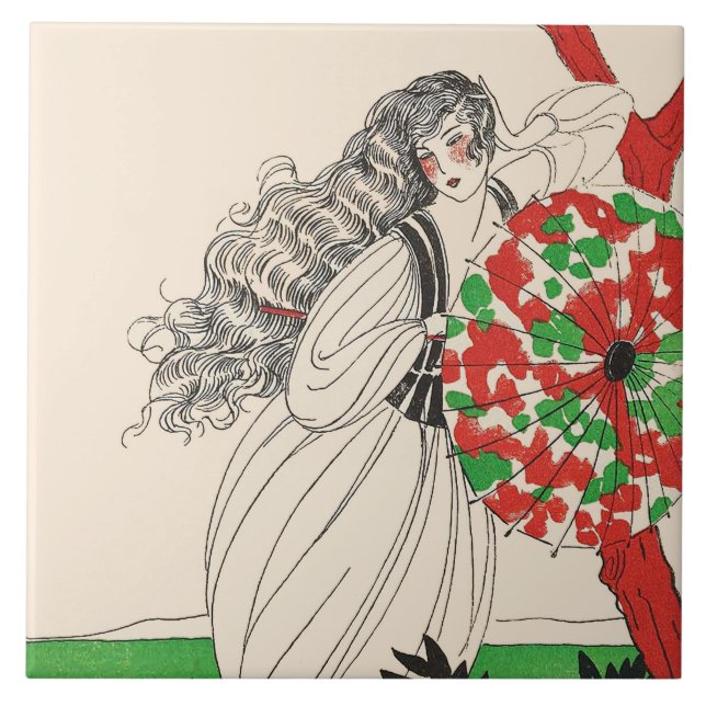 SENHORA COM A Arte UMBRELLA Deco Cabelo da Moda (Frente)