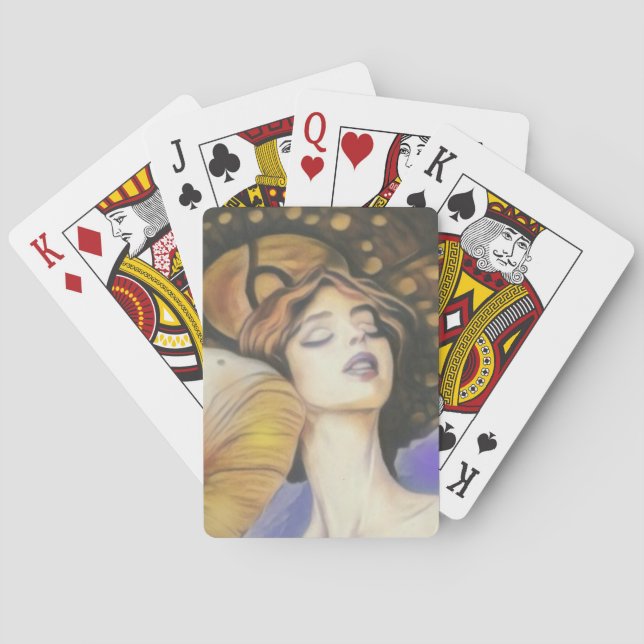 senhora com baralho de cogumelos tons castanhos (Verso)