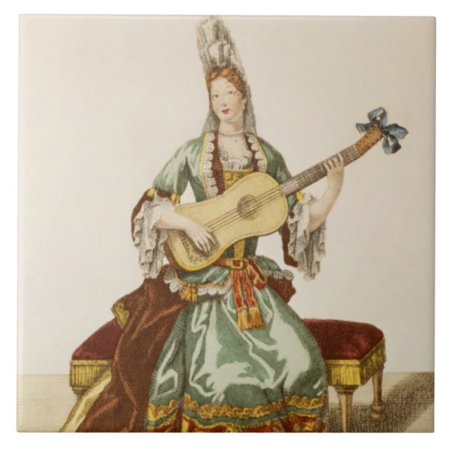 Senhora da qualidade que joga a guitarra, placa de (Frente)