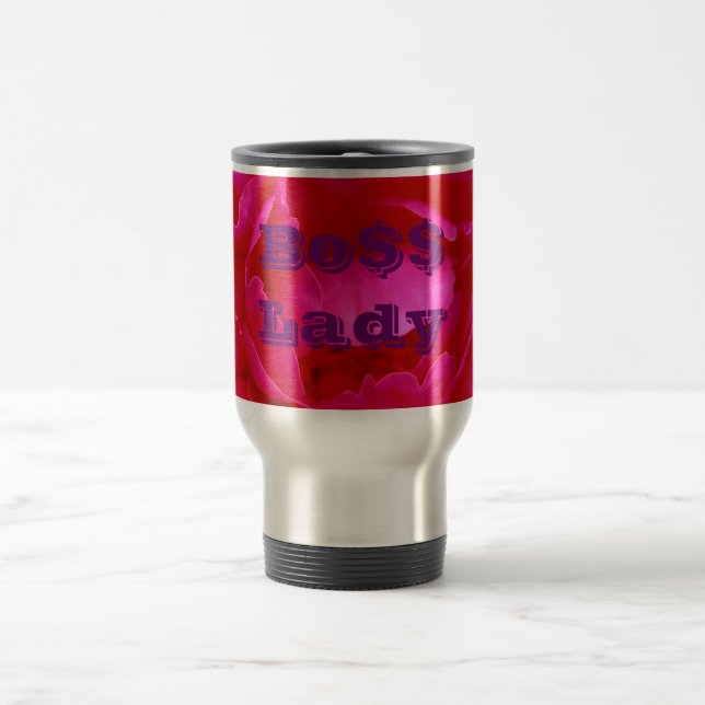 Senhora de Bo$$, caneca de viagem com flor (Centro)