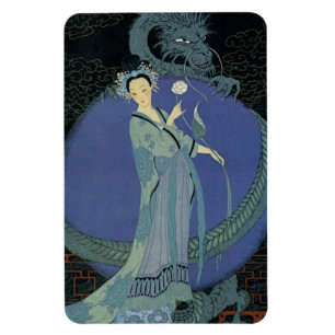 Senhora do art deco do vintage e ímã do dragão