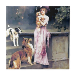 Senhora do Victorian com animais de estimação do