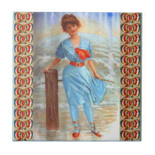 senhora do Victorian dos 1890s na praia