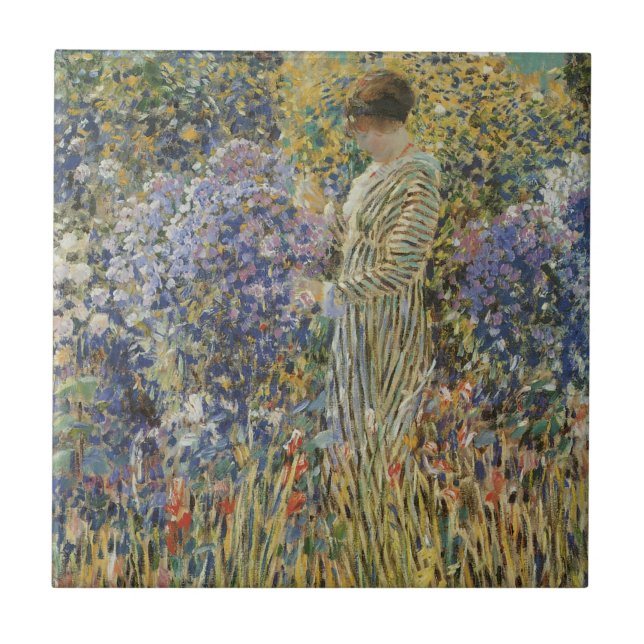 Senhora em um jardim por Frederick Frieseke, Belas (Frente)