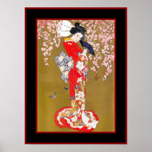 Senhora japonesa poster vintage da gueixa da arte