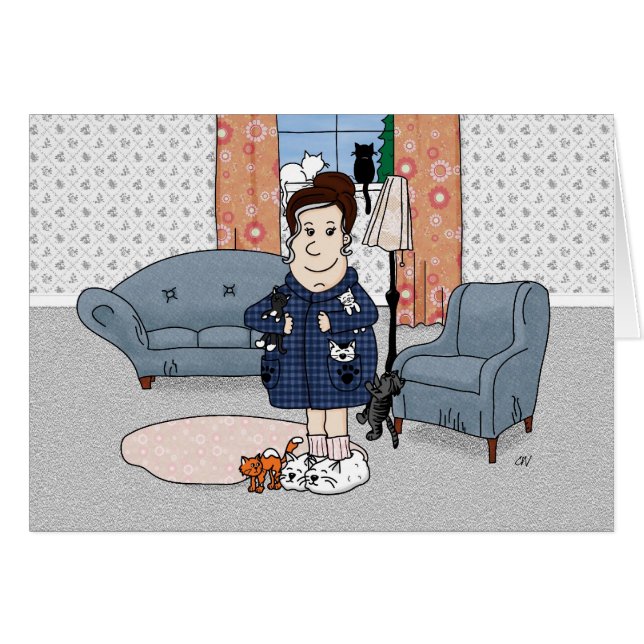 "Senhora louca" cartão do gato (Frente Horizontal)