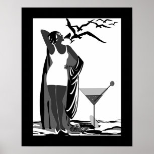 SENHORA Martini branco preto do ART DECO do poster