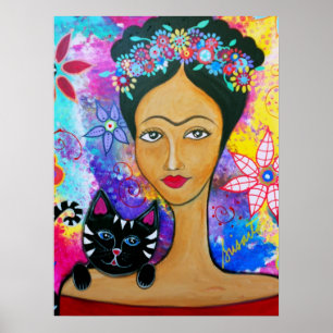 Senhora mexicana e seu poster do gato