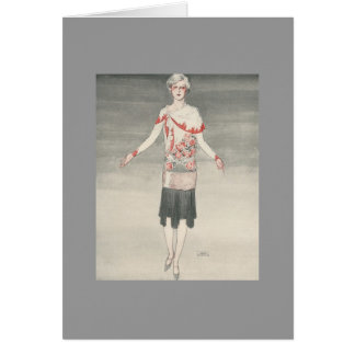 senhora no cartão vermelho do art deco do xaile