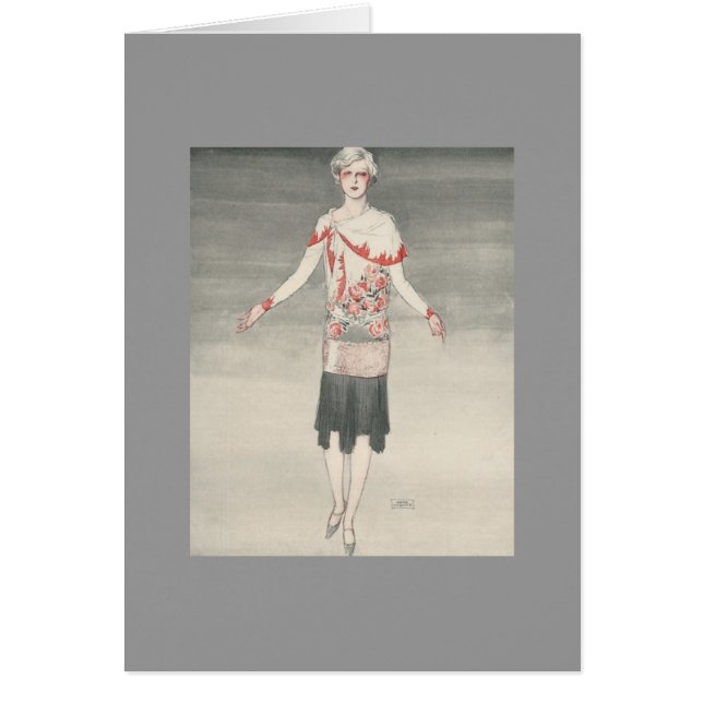 senhora no cartão vermelho do art deco do xaile (Frente)