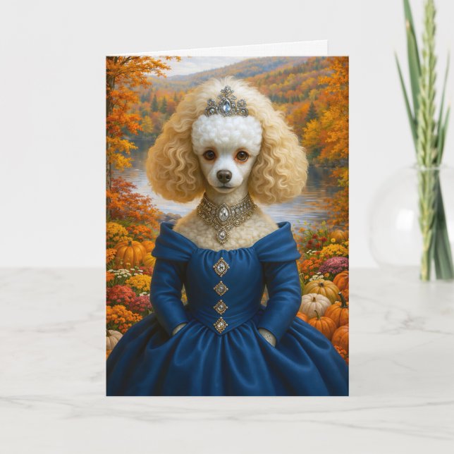 Senhora Outono, cartão em branco de poodle (Frente)