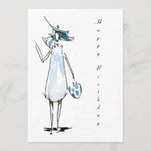 Senhora para fora a almoçar cartão do feliz