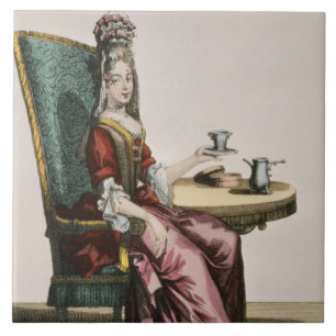 Senhora Taking Café, placa de forma, c.1695